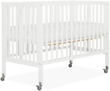 Dream On Me Quinn Full-Size Portable Baby Crib in White, GreenGuard Gold & BSA, Patented Quick Fold System, Adjustable Mattress Support, Heavy-Duty Wheels, Compact Design, Safe Sleep Assurance