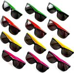 Neliblu 24 Pack Kids’ Neon Party Sunglasses with UV Protection - 80’s Style Kids Sunglasses in 4 Neon Colors - Bulk Party Favors & Goodie Bag Stuffers for Kids - 14cm Funky Glasses for Pool Party