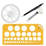 Isomars Circle Shapes Template, Pro Circle & 0.5mm Draftex Pencil Black with 10 Leads & Eraser