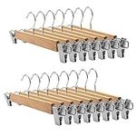 Tosnail 15 Pack 14" Natural Wooden Hangers Skirt Pants Hangers with Clips and 360° Swivel Hook, Heavy Duty Jeans Hangers - Natural