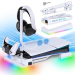 RGB Horizontal Cooling Station Stand for PS5 Slim Console with 2 Controller Charger, Auto Silent Cooling Fan for Playstation 5 Slim Disc/Digital Edition with 14 Light Modes and Headset Holder