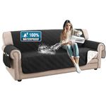 H.VERSAILTEX 100% Waterproof Sofa Covers for 3 Cushion Couch Modern Couch Cover for Dogs Washable Thick Soft Furniture Protector with Elastic Straps (Sofa, Black/Beige)