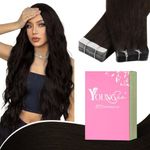 YoungSee Tape in Hair Extensions Dark Brown Tape in Real Hair Extensions Brown Tape in Brown Hair Extensions Darkest Brown Real Human Hair Extensions Tape in 20in 20pcs 50g