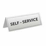 Anne Print Solutions® Self service sign board table Tent Card Stainless Steel Double Side Printing Desk Logo Table Display Pack Of 1 Pcs Size 8.25 Inch* X 3.25 Inch* (SELF SERVICE)