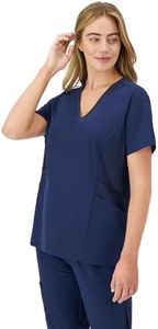 Hanes Women's Healthcare Top, Moisture-Wicking Stretch Scrub Shirt, Ribbed Side Panels, Athletic Navy