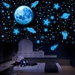 Glow in The Dark Stars for Ceiling, Glowing Stars and Planets, Glow Dark Stars Wall Stickers, Stars & Moon Galaxy Space Wall Decals, Rocket Astronaut Kids Girls Boys Bedroom Wall Decors