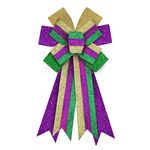 Mardi Gras Wreath Bows Mardi Gras Decor Bow Purple Green Glitter Srips Burlap Bows for Wreaths, Mardi Gras Ribbon Tree Topper Bows for Mardi Gras Home Indoor Outdoor Decoration Wreath Ornament Supply