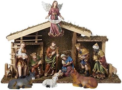 Kurt Adler 12-Piece Wooden Stable Nativity Set, Brown