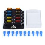 10 Way DC 12~32V Blade Fuse Box Holder Fuse Block with Fuses Terminals with LED Warning Light Protection Cover for Automotive Car Boat Marine Trike with Detailed Instruction Manual