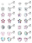 JeweBella 14Pairs Small Earrings Set for Women Girls Stainless Steel Hypoallergenic Cute Stud Earrings Pearl Flower Heart Cubic Zirconia Screw Back Earrings Multicolored Earrings Set