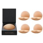 PEFETOWN 4'' Ultra-Thin Nipple Cover, 4 Pairs Extra Nipple Covers for Women, Skin Safe Long-Lasting Adhesive Silicone Bra. Pasties Reusable for D to D++ (Color: Caramel)