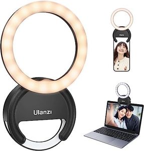 ULANZI Selfie Ring Light, Clip-on LED Lights Rechargeable Portable Photography Lighting for iPhone iPad Android Laptop Camera Video Girls Make Up