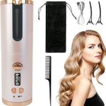 Dayanidhi Cordless Automatic Hair Curler for Mid to Long Hair Length | Rotating Ceramic Ionic Curling Iron with Adjustable Temperature, USB Charging, Dual Voltage & Auto Off