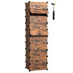 SONGMICS Interlocking Shoe Rack, Rectangular Storage Organiser, 10 Slot Modular DIY Storage Shelf Unit, 40 x 30 x 17 cm for Each Slot, Plastic Wardrobe with Doors, Rustic Brown LPC010A01