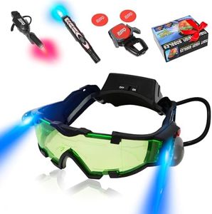 YIYIOOTH Kids Night Vision Goggles Spy Kit, 4 Pcs Spy Gear Toys Set, Cool Night Mission Goggles with Flip-Out Light/Invisible Ink Pen/Ear Light/Frisbee Shooter, Gifts for Kids 5-12 Boys Girls