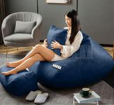 LEXAVI Brand® - 5XL Imported Soft OXFORD Leather Bean Bag with Rectangular Extra Comfortable Footrest & Comfy Cushion with Beans Filled I Bean Bag Chair (Ready to Use) Color- (XXXXXL- Navy Blue)