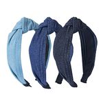 XIMA 3PCS Headbands for Women,Jean Denim Fabric Knot Hair Band Blue Headbands Hair Accessories Headwear for Women and Girls