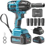 HOFTME Cordless Impact Wrench 20V, High Torque 700N.m 1/2Inch Brushless Impact Gun with 1x4.0Ah Batteries, Fast Charger & 5X Impact Sockets, Power Impact Driver for Car Tire