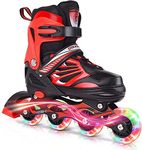 Deoxys Boys and Girls Camo Adjustable Inline Skates with Light up Wheels, Fun Illuminating Roller Blading for Kids Girls Youth (red)