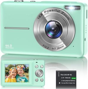 Digital Camera 1080P, 44MP FHD Compact Digital Camera, 16X Digital Zoom Portable Photo Camera with 2.4" LCD Screen, 1 Battery, Vlogging Camera for Kids, Beginners, Teens, Students-Green (No SD Card)