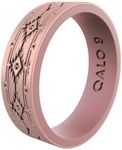 QALO Women's Rubber Silicone Ring, Heritage Strata, Silicone Rubber Wedding Band, Breathable, Durable Wedding Ring for Women, 6mm Wide 1.85mm Thick, Rose Gold & Mauve, Size 7