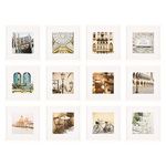 Gallery Perfect 12 Piece White Square Photo Frame Gallery Wall Kit with Decorative Art Prints & Hanging Template