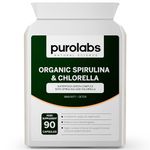 Certified Organic Spirulina & Chlorella Capsules | 1000 mg per serving | Nutrient-Dense Superfoods For Immune Support & Detox | 90 Capsules 100% Plant-Based | by Purolabs