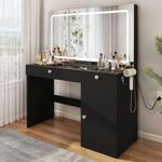 YITAHOME Large Vanity Desk with Mirror & Light, 5 Drawer & 3 Level Storage Dresser, 3 Lighting Modes Adjustable Brightness, Bedroom Dressing Table, Black, 47.2" W x 17.7" D