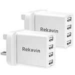 USB Plug,Multi USB Charger Plug Adaptor UK 2 Pack 4 Port Multiple USB Wall Phone Charger Mains 25W/5A Charging for iPhone 13 12 11 pro Max XS XR X SE2020 10 8 7 6 ipad Pro,Samsung S10 S9 S8 S7,Huawei