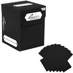 Black Standard Trading Card Deck Box and Sleeves Bundle - 100+ Quiver Deck Block with Double Dividers (Commander MTG Deck Box MTG) + 100 Artemis Black Card Sleeves with Black interior (66 x 93 mm)