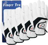 FINGER TEN Men’s Golf Gloves 5 PCS Left Hand Right Handed Leather All Weather Grip Soft Breathable Flexible for Golfers Size Small Medium ML Large XL (XXXL, Right)