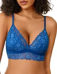 Avidlove Women's Lace Non Padded Wireless Bra Pure Comfort Lace Triangle V Neck Bra Sapphire Blue L