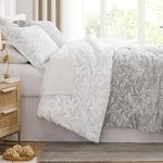 Southshore Fine Living, Inc. Queen Size Comforter Sets, Hotel Quality Bedding, Floral Bed Spread with Matching Shams, Reversible Print is 2 Colors in 1, Fits Queen & Full Beds, Winter Brush Grey/White