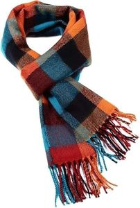 A.WAVE Softer than Cashmere Wool Touch Tassel Ends Plaid Check Solid Scarf (WINDOW PANE : ORANGE)