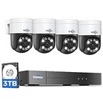 Hiseeu 4K PTZ POE Security Camera System,4PCS PTZ IP POE 5MP Security Cameras,8port Expandable to 16ch 4K H.265 NVR,2-Way Audio Human Tracking Alarm Spotlight,300°Pan 90°Tilt,Night Vision 7/24 Record