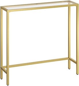HOOBRO 29.5" Narrow Console Table, Tempered Glass Sofa Table, Small Side Table, Modern Entryway Table, for Entrance, Living Room, Foyer, Hallway Bedroom, Gold GD07XG01