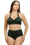 C4D Women's High Waisted Flaunt Cuba Padded Bikini Swimsuit (AG-024_Bottle Green_Small)