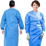 AMZ Medical Supply Hospital Disposable Gowns XX-Large, Blue Medical Isolation Gowns Disposable 10 Pack, 50 GSM Polypropylene Medical Gowns for Women and Men with Knit Wrists, Neck and Waist Ties