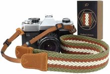 Padwa Lifestyle Stripes Camera Strap - 1.5" Soft Cotton Rope Weave Crazy Horse Cowhide Head Shoulder Neck Straps for Photographers and All Cameras,Cute Adjustable Vintage Woven Strap for Adults & Kids