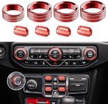 DIAMOOKY 8PCS Metal Button Knob Cover for Jeep Wrangler JL JLU 2018-2024 & Gladiator JT Accessories Window Switch Button Cover Volume Radio Air Conditioner Headlight Switch Knob Cover (Red)