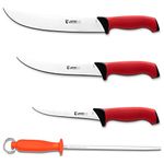 Jero TR Series Butcher Knife Set - 10" Cimeter - 8" Breaking - 6" Curved Boning - Soft Traction Grip Handles - German High-Carbon Stainless Steel Blades - Mundial Sharpening Steel