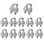 12 Pcs M3 U Bolt Wire Rope Clip Cable Clamp, Stainless Steel Wire U Bolt Saddle Fastener Clips Clamps for 3mm Thick Wire Rope Cable for Laundry Lines, Porch Furniture