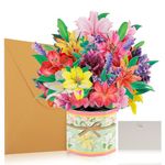 PEOVLVN Pop Up Flower Bouquet Card, Lilies Paper Flower Bouquet Pop Up Cards Fresh Cut Paper Flowers Bouquet 3D Greeting Cards with Envelope Anniversary Cards Pop Up Birthday Cards for Women