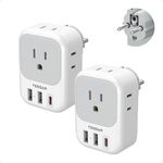 TESSAN 2 Pack Type E F Plug Adapter USB C, Germany France Power Adaptor with 3 USB Charger Ports, 4 AC Outlets Travel Plug for US to Europe EU Spain Iceland Korea Greece Russia German French