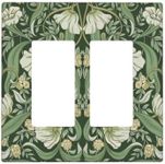 William Morris Green Floral Vintage Light Switch Cover Plate 2 Gang Double Rocker Retro Decorative Wall Plates Electrical Switchplate Faceplate for Bathroom Home Art Decor Accessories 4.5'' x 4.5''