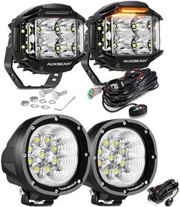 Auxbeam 4 Inch LED Pods with Side Shooter + 4 Inch Round LED Flood Driving Light with DT Plug Wiring Harness Kit for Truck Boat Pickup ATV UTV SUV