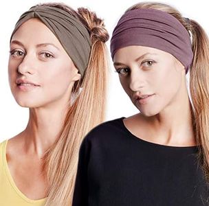 BLOM Non Slip Headbands for Women - Wide Headbands for Yoga, Workout, Fashion, Travel, or Running - Multi Style Gym Wrap - 2 Pack