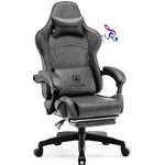 GTPLAYER Gaming Chair, Computer Chair with Footrest and Bluetooth Speakers, High Back Ergonomic Music Gamer Chair, Reclining Game Chair with Linkage Armrests (Gray)