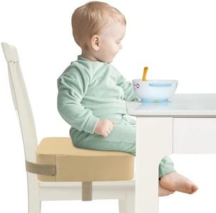Toddler Booster Seat for Dining Table and Kitchen Chair – Adjustable Safety Straps, PU Leather, Non-Slip, Easy to Clean, Portable Travel Foam Booster Cushion for Kids & Toddlers (Light Yellow)