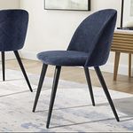 Finch Fox Romantic Vintage Dining Chairs Rustic Dark Blue Fabric Cushion Seat Chair with Black Powdered Coated Metal Legs